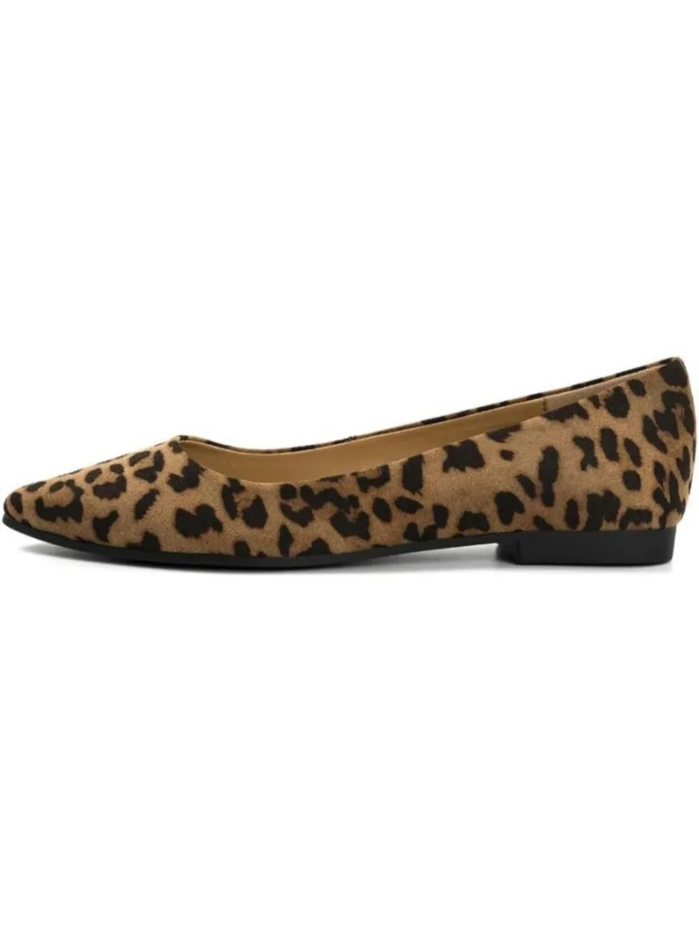 FUNKYMONKEY Women Leopard Faux Leather Pointed Toe Slip On Ballet Low Heel Flats